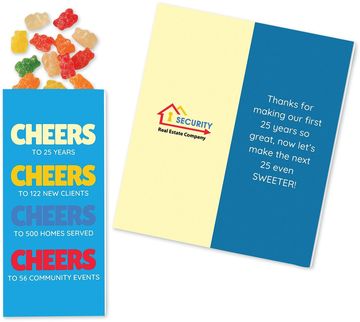 Full-Color Custom Sweeter Cards with Albanese Sour Gummi Bears - 7.75" L x 3.5" W x 0.5" H
